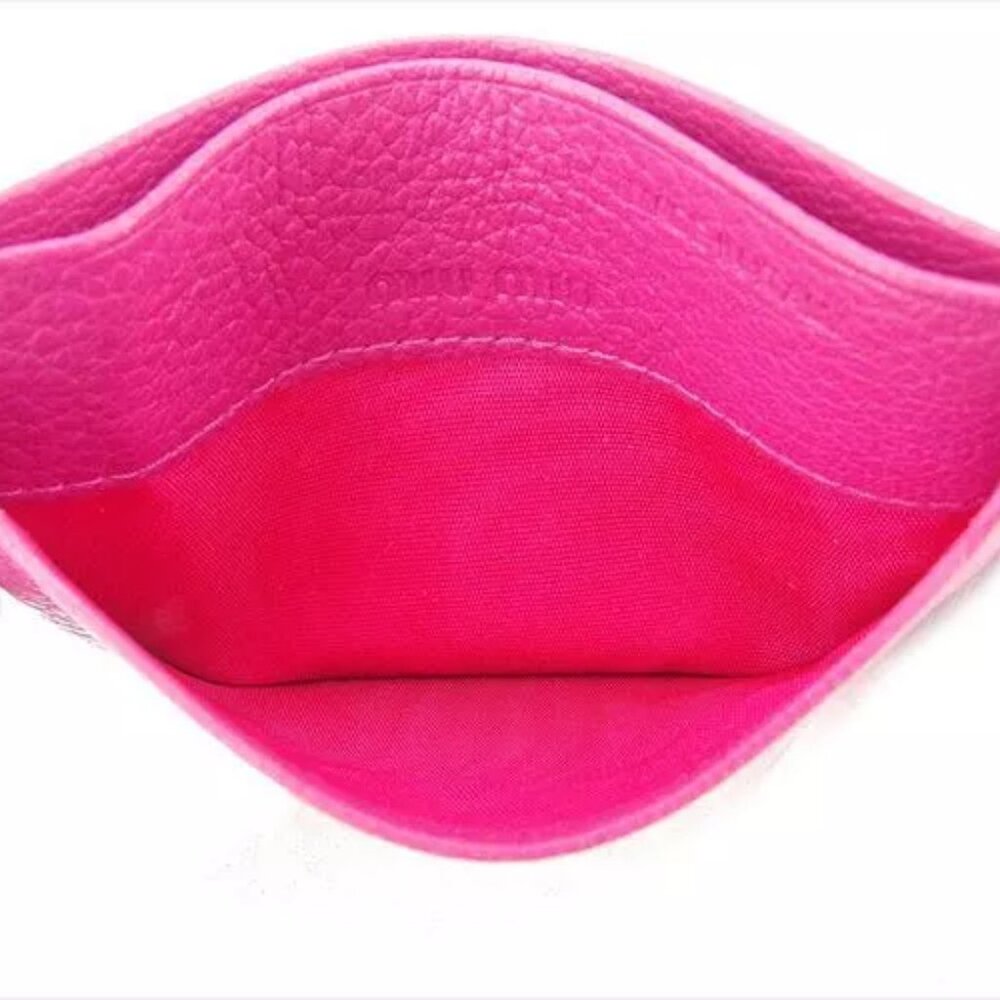 Miu Miu Card Case Logo Pink Gold leather Woman Authentic Used D1954 - Picture 7 of 7